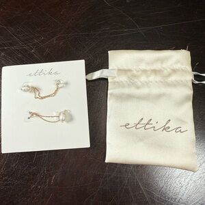 Ettika Double Pierced Earrings with Cubic Zirconia and Pearl on Chain NEW